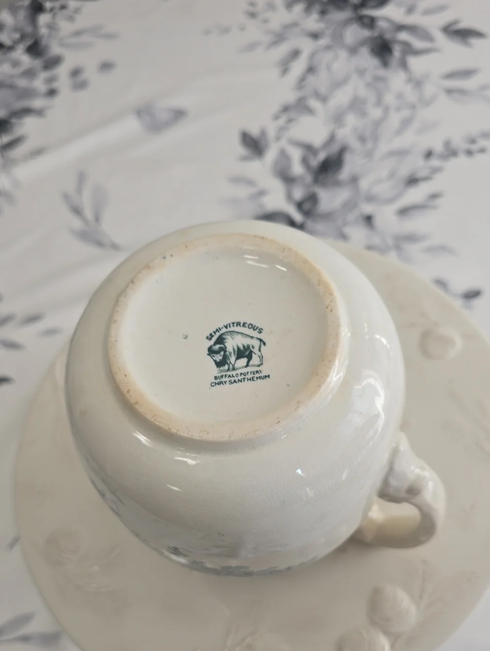 Vintage Buffalo Pottery Chrysathemum Pitcher Vase Semi Vitreous